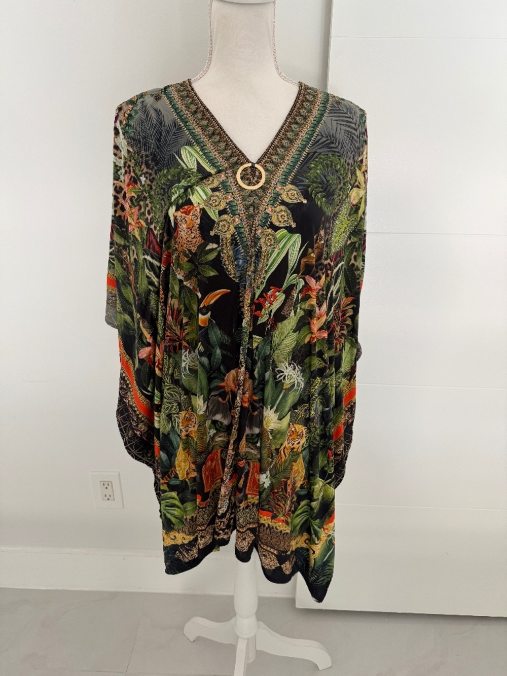 Camilla Short Kaftan Multi Colored Tropical Animal Printed Cover Up Dress